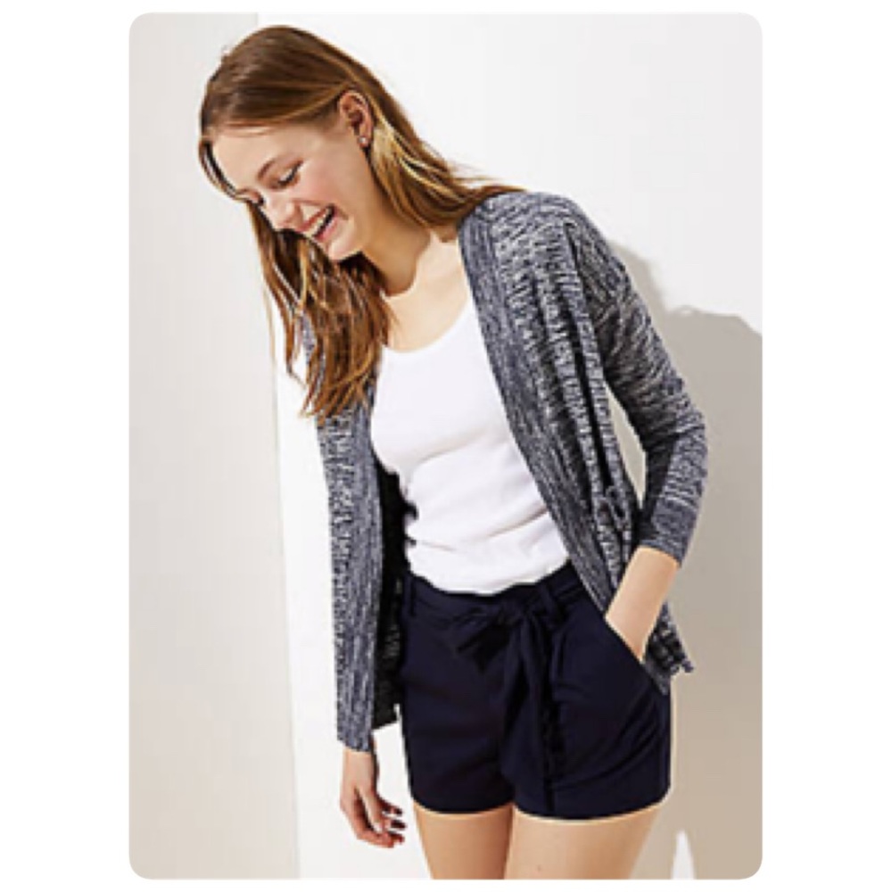 LOFT drop shoulder open cardigan sweater with pockets navy size small